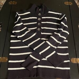 Lauren Jeans Company Black and White Striped Turtleneck Sweater